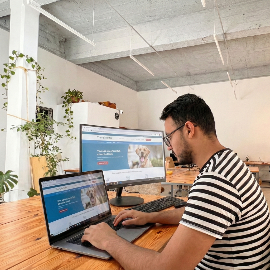 Firas Balaffou founder of TheraPet working at Cozi Coworking